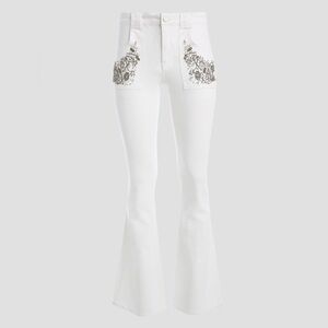 New Guess White Flare Jeans with Floral Embroidery SZ 26